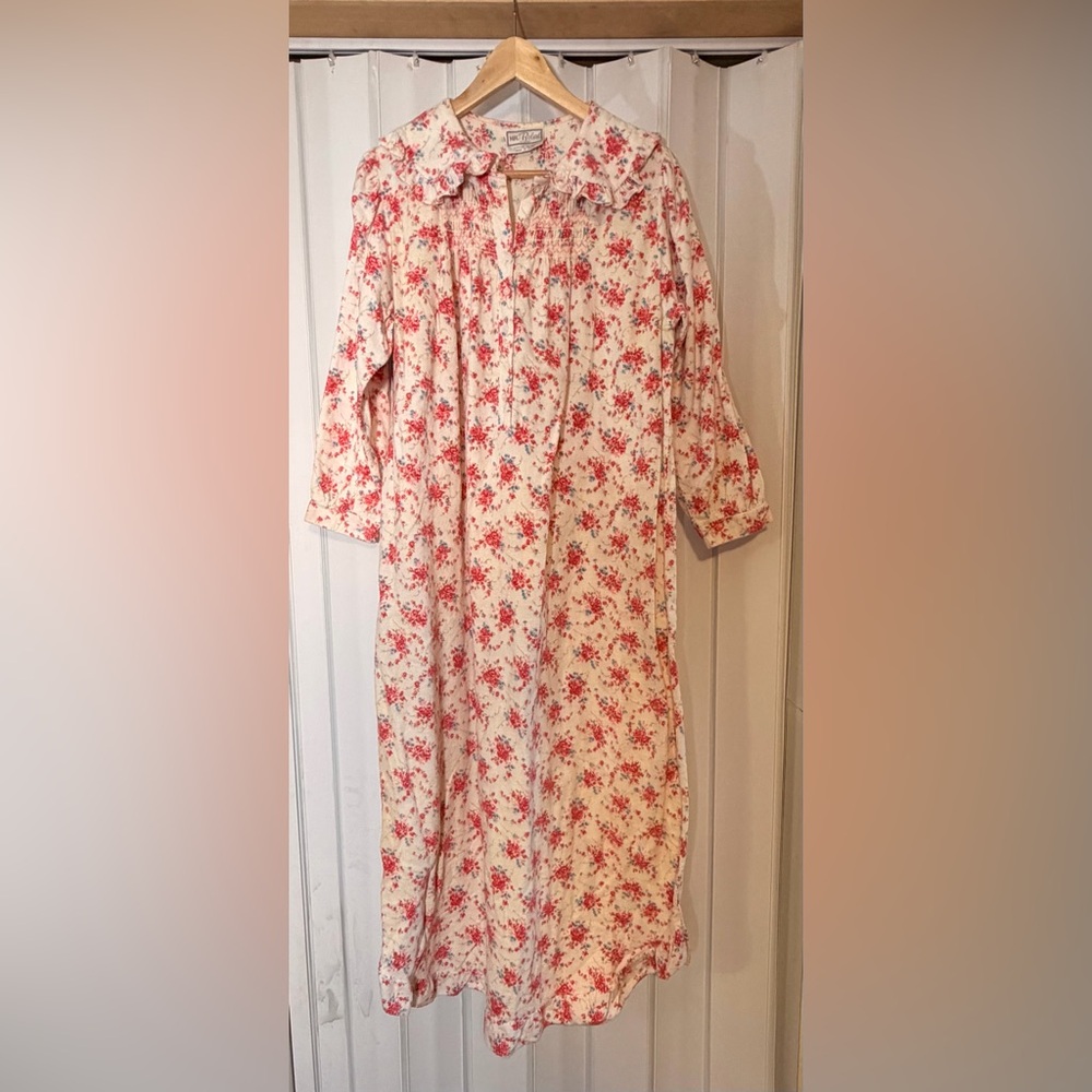 Women's Cream Floral Nightgown with Pink Print